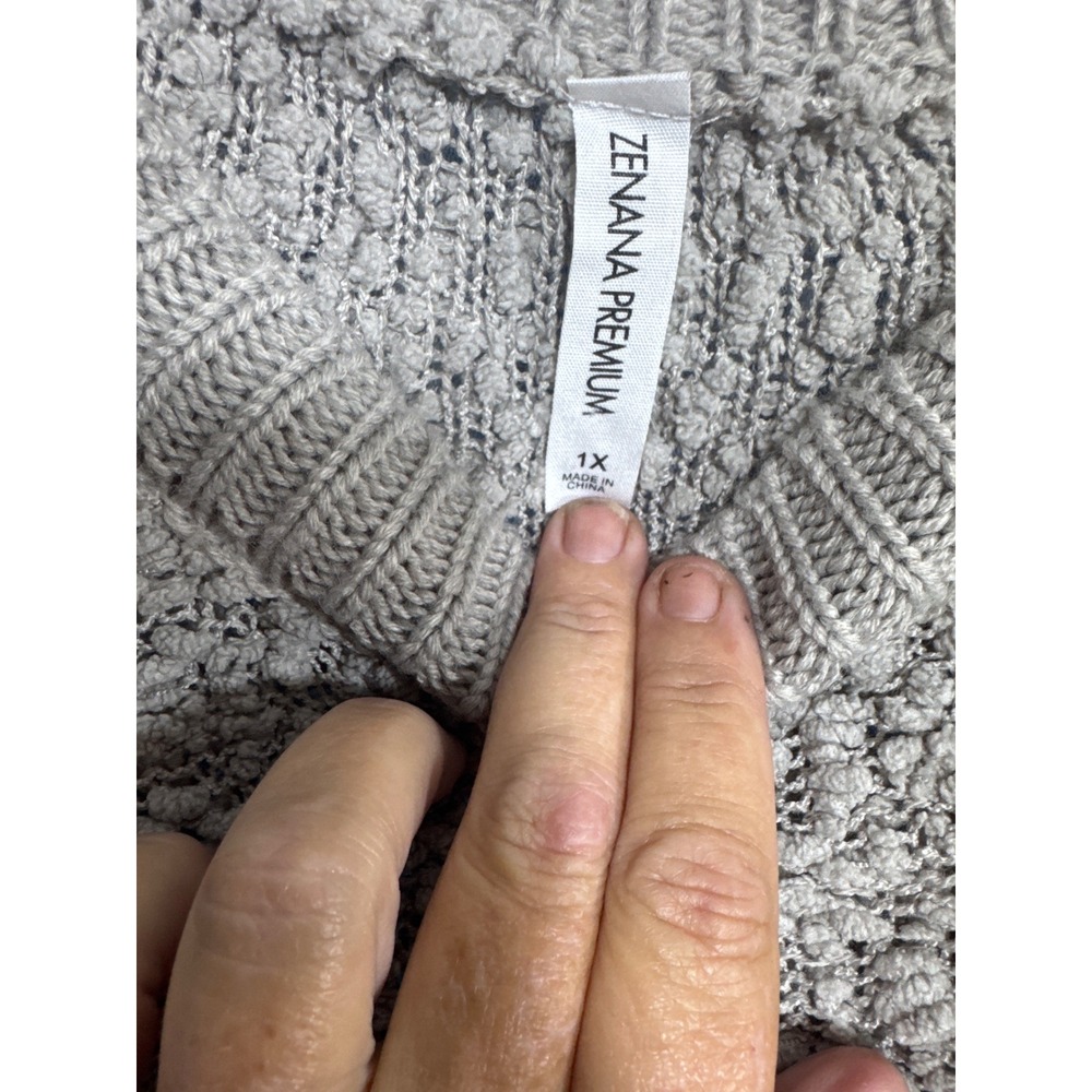 Zenana Premium Sweater Womens 1X TW-1911X Taupe Popcorn Knit EUC - Picture 3 of 5